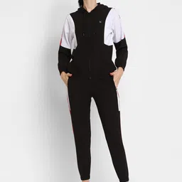 HRX by Hrithik Roshan Black White Brand Logo Hooded Neck Long Sleeve Tracksuits-image-11
