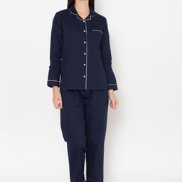 Fluffalump Women Navy Blue & White Solid Night suit-image-73