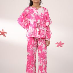 SANSKRUTIHOMES Girls Tie and Dyed Pure Cotton Kaftan Night suit-image-11