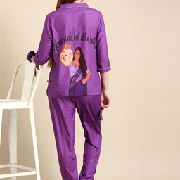 Bannos Swagger Purple & Black Geometric Printed Night Suit-picture-20