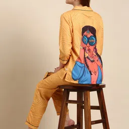 Bannos Swagger Yellow & Blue Abstract Printed Night Suit-image-20