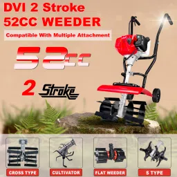 dvi 52CC Tiller with 2 Stroke High Power Petrol Engine With Cross Type Attachment. Fuel Grass Trimmer image 3