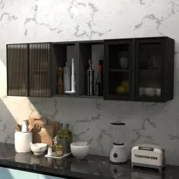 specialitypanels Aluminium Black Profile 4 Fluted Glass handless shutters Wall Cabinet in Slate Grey Finish-picture-13