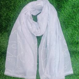Cotton Blend Embroidered White Women Dupatta-image-65