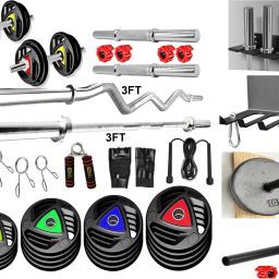 10 kg Premium Rubber Plates (2.5KGx4Pc) 3FT Curl 3FT Straight 28MM Home Gym Combo-image-64