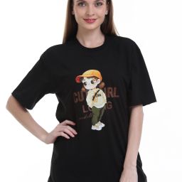 Women Graphic Print Round Neck Cotton Blend Black T-Shirt-image-130