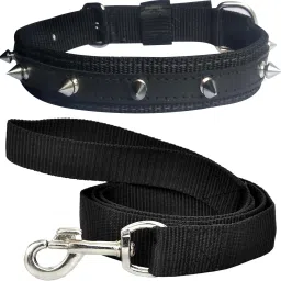 Dog Belt Combo of 1 inch Black Spike Collar with Black Leash Specially for Medium Breeds Dog Collar & Leash-image-22