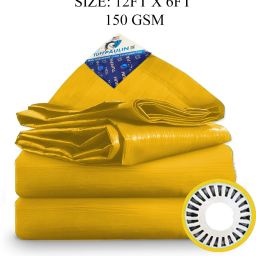 12FT X 6FT 150 GSM Yellow Tarpaulin Tent - For Truck body, Car, Bike, Grain Covers, Pond Liners-image-26