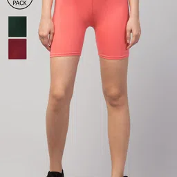 Apraa & Parma Women Pink Ombre Slim Fit Cycling Sports Shorts Set Of 3-image-90