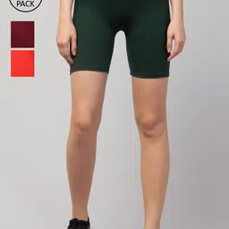 Apraa & Parma Women Green Pack of 3 Slim Fit Cycling Sports Shorts-image-34