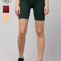 Apraa & Parma Women Green & Maroon Set Of 3 Slim Fit Cycling Sports Shorts-image-85