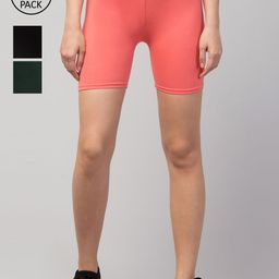 Apraa & Parma Women Pack of 3 Pink & Black Slim Fit Pure Cotton Cycling Sports Shorts-image-34