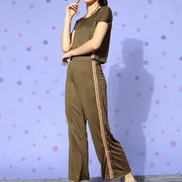 Bannos Swagger Women Olive Solid Workleisure Set-image-27