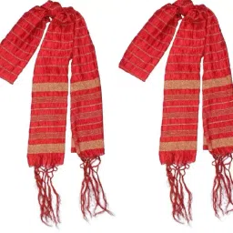 Art Silk Striped Red Men Dupatta-image-5