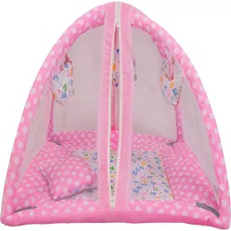 Polyester Infants Washable Baby Bedding Set with Mosquito Net and Play Gym with Hanging Toys and Neck Pillow(0-12)month Mosquito Net-4