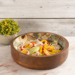 metalsmith Floral Decal Design 1000ml Solid Wood Serving Bowl-picture-31