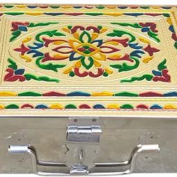 SS Storage Box With Handicrafts Digital Meenakari Laser Print Design - 9 Inch Cash Box-22