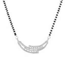 Yellow Chimes Silver-Plated White AD Studded & Black Beaded Mangalsutra image 3
