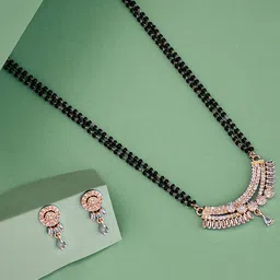 ATIBELLE Rose Gold-Plated Cubic Zirconia Stone Studded & Beaded Floral Shaped Mangalsutra-picture-1