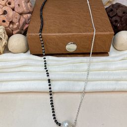 ABDESIGNS Silver-Plated American Diamond Studded & Beaded Mangalsutra-23