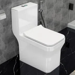 Ceramic 1 Piece Toilet & Soft Close Toilet Seat - S Trap Outlet APS-743-COMPASS-WHT Western Commode-image-69
