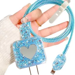 WEI INTERNATIONAL Charger Cover for iphone 18W/20W Type C Adapter Full Protection BLUE GLASS HEART Cable Protector-image-80