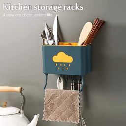 Cup Kitchen Rack ARYAMURTU_ Kitchen Adhesive Drainage Storage Rack Chopstick Fork Holder Plastic-image-66