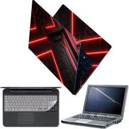 Techfit Full Body Laptop Skin with Screen Guard and Key Guard - Yellow Red Neon on Black Combo Set-picture-17