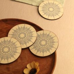 bambaise Cream Premium MDF Bloom Wood Coaster with Mandala Art - Set of 4-picture-40