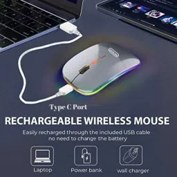 RKMAX Wireless 2.4G + Bluetooth 5.2 RGB Light Type C Charging Port Rechargeable Mouse, Wireless Optical Gaming Mouse with Bluetooth image 2