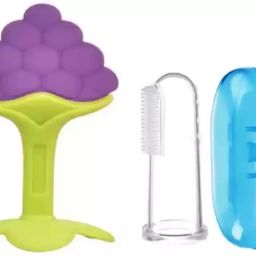 Baby Fruit Teether & Baby Finger Brush Multicolor- Combo Pack Teether and Feeder Soother-10