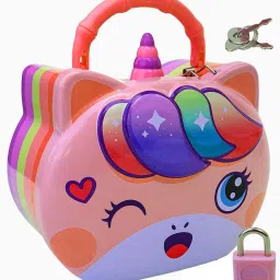 Unicorn 3D Design Printed Smiley Money Piggy Bank Handle & Lock Coin Bank-image-36