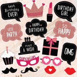 Birthday Photo Booth Props Kit - Happy Birthday Party Favors Supplies Bday Party Decoration Set with Cute Bday Designs for Women or Girls - Easy to Assemble 17 Pieces (Rose Gold) Photo Booth Board-image-27