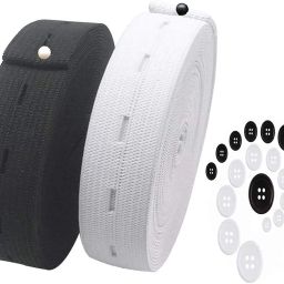 3/4-Inch Elastic Flatback Black and White Sewing Bands Spool with Buttonhole Elastic Flat Elastic Cord with10pcs Buttons Elastic 5 MTR White 5 Mtr Blk Nylon Ribbed Sewing Belt-image-62