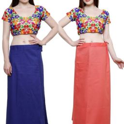 First Trend Fashions Women Underskirt saree ladies inskirt combo Blue Gajri colour Waist46 XXL pack2 Pure Cotton Petticoat-image-10