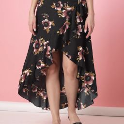 Women Floral Print A-line Black Skirt-image-35