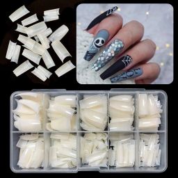 Professional 100-Piece Artificial Nails Set With Glue WHITE-image-41