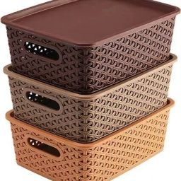 Plastic Plastic 3 Pieces Medium Size Multipurpose Solitaire Storage Basket (Pack of 3) Storage Basket-31