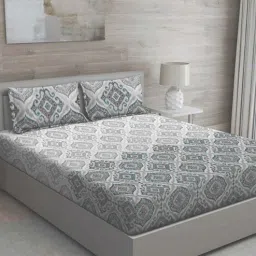 Grey Traditional 150 TC Cotton Queen Sized Bed Sheets with 2 Pillow Covers by GM Fabrics-picture-37