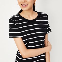 max Women Striped Round Neck Cotton Blend Black T-Shirt-picture-11