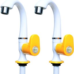 2 Pvc Royal Yellow Swan Neck Tap With Foam Flow For Bathroom Washbasins Pack Of 2 Pillar Tap Faucet-image-53