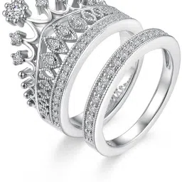 White Crystal Luxury Looks Silver Plated Crown Adjustable Ring Set for Women Metal Crystal Silver Plated Ring-48