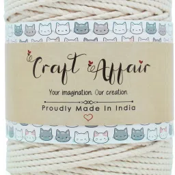 3ply Twisted Oragnic Cotton Macrame Cord (50 Meter, 3mm) | Macrame Cord For Wall Hangers And Other DIY Projects - Off White-image-2
