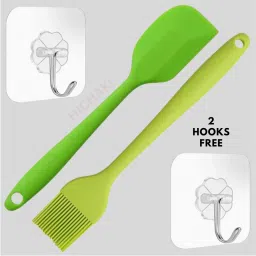 27CM Spatula & Basting Brush Set- Green & Green with 2 Self-Adhesive Hook Non-Stick Spatula-image-26