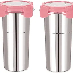 (Pack of 2) Click and Seal Lock Fusion Tumbler Stainless Steel Storage Container -Blue600ML Glass Water/Juice Glass-10