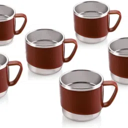 Pack of 6 Stainless Steel, Plastic Tea cups | Stainless Steel tea cup set of 6 | Outer Plastic | Coffee Mug-image-94