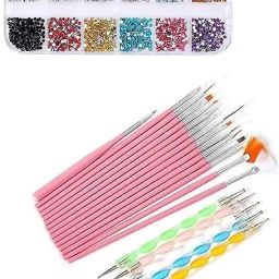 15pcs Nail Brushes, 5pcs Nail Dotting Pens,12 Colors Nail Art Rhinestones Decorations-41