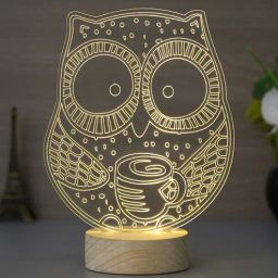 ecraftindia Owl Design Acrylic & Wood Base LED Table Lamp (With Rechargeble Battery)-picture-30