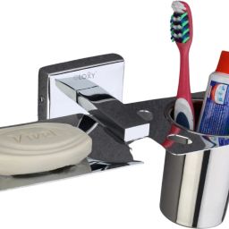 Wall Mount Toothbrush Stand with Soap Holder | Rust-Free Bathroom Organizer 10 inch 2 Bar Towel Rod-image-61