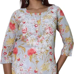 myplusfashion Casual Regular Sleeves Floral Print Women Dark Blue Top-picture-4